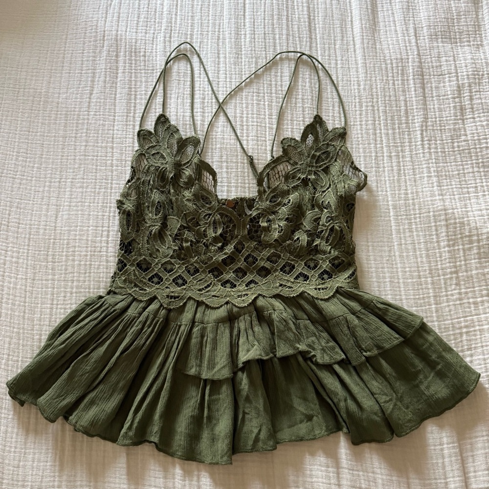 Free People Adella Cami in Olive Sparrow - Picture 3 of 7